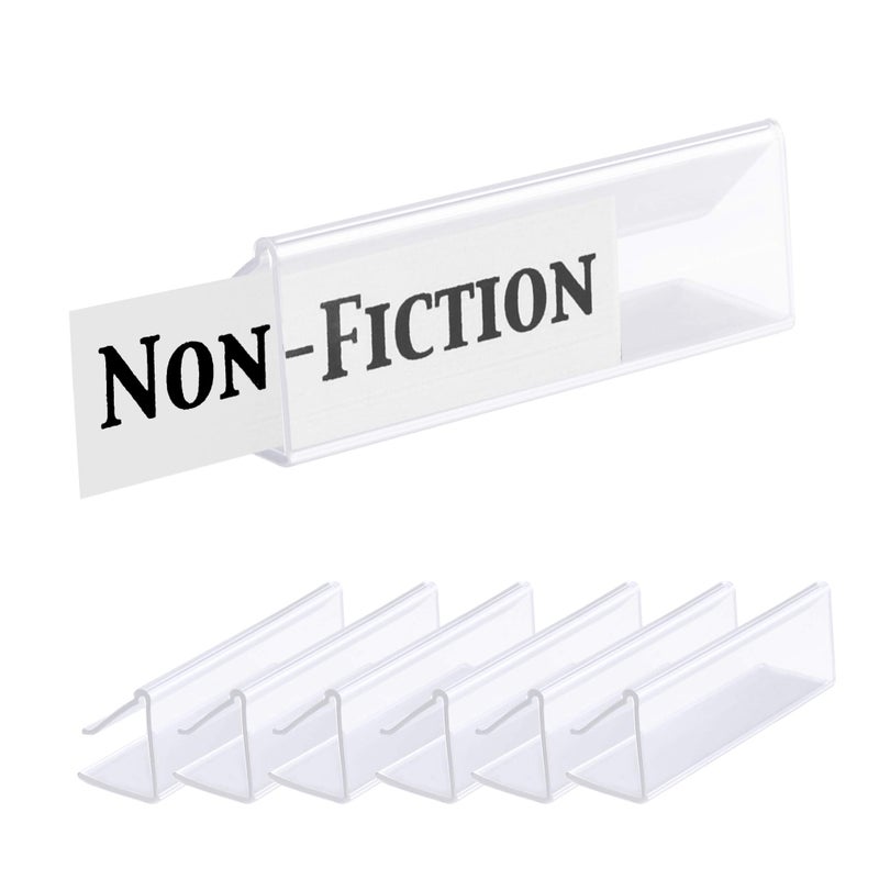 GlossyEnd Pack of 25 Clear Plastic Shelf Label Holder, Wood Shelf Sign and Ticket Holder, Clips On to Shelves 1/2" to 5/8" Thick - 3" x 7/8" Natural Minimalist Style - Image 1